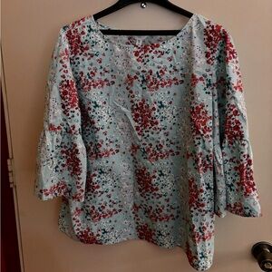 Time and Tru Pink and Green Blouse with 3/4 Sleeves